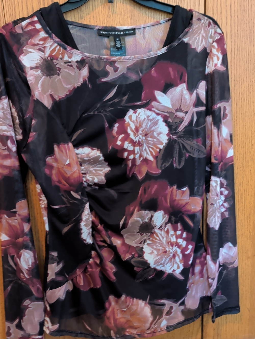WHBM Sheer Ruched Floral Top